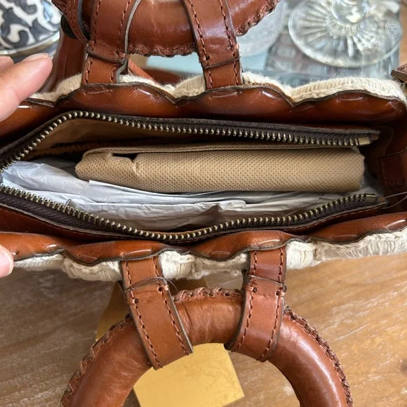 Patricia Nash Cream Crochet Bag with Brown Leather Accents - Picture 2 of 5